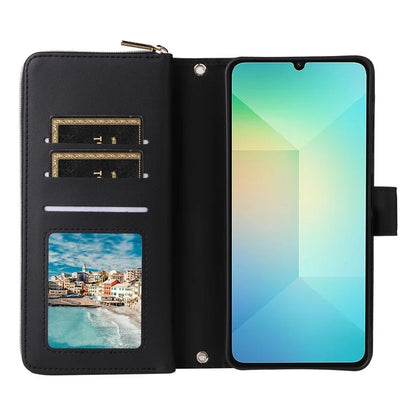 R20 For Samsung Galaxy A06 Case Zipper Pocket PU Leather Cover with 9 Card Slots