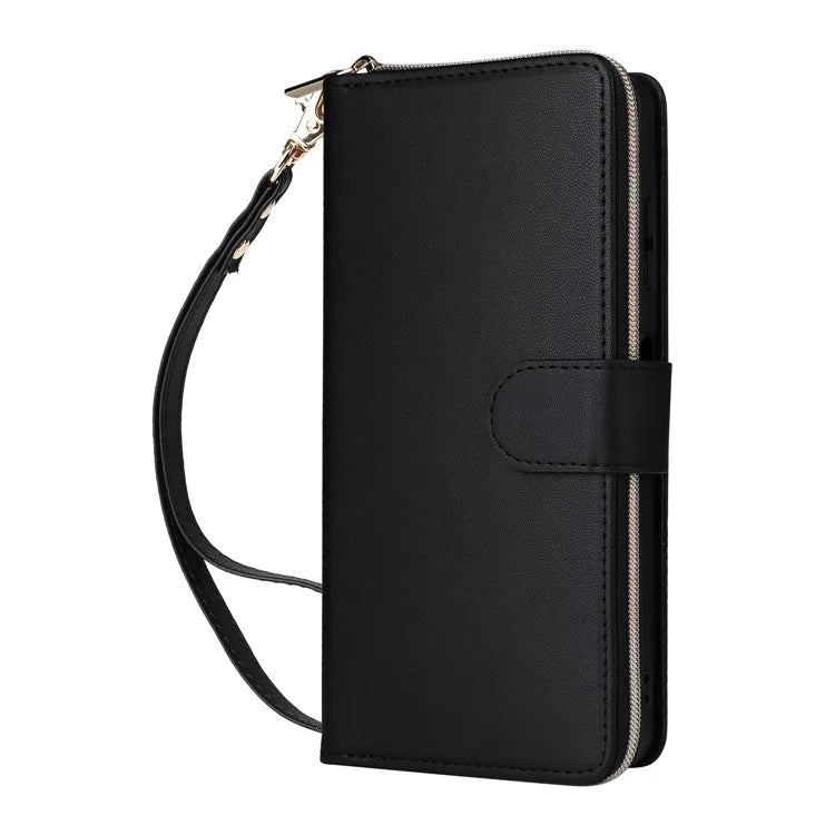 R20 For Samsung Galaxy A06 Case Zipper Pocket PU Leather Cover with 9 Card Slots