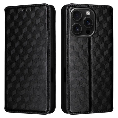 For iPhone 16 Pro Max Wallet Case Rhombus Imprinted Leather Phone Cover