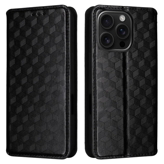 For iPhone 16 Pro Max Wallet Case Rhombus Imprinted Leather Phone Cover
