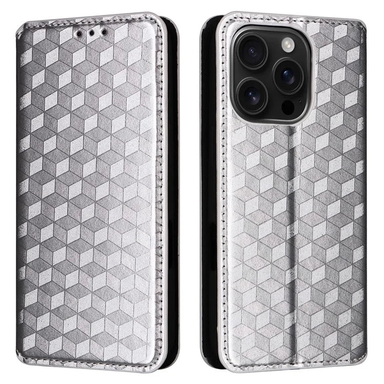 For iPhone 16 Pro Max Wallet Case Rhombus Imprinted Leather Phone Cover