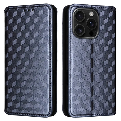 For iPhone 16 Pro Max Wallet Case Rhombus Imprinted Leather Phone Cover