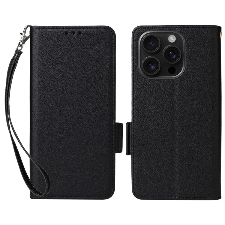 For iPhone 16 Pro Case Litchi Texture PU Leather Wallet Flip Phone Cover