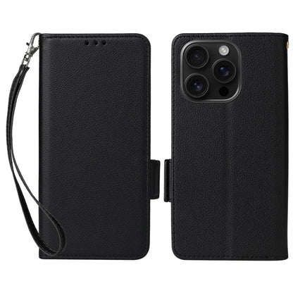For iPhone 16 Pro Case Litchi Texture PU Leather Wallet Flip Phone Cover