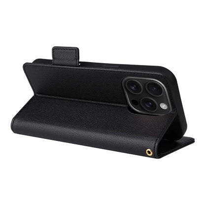 For iPhone 16 Pro Case Litchi Texture PU Leather Wallet Flip Phone Cover