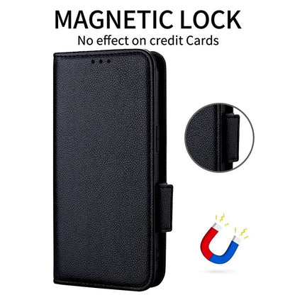 For iPhone 16 Pro Case Litchi Texture PU Leather Wallet Flip Phone Cover