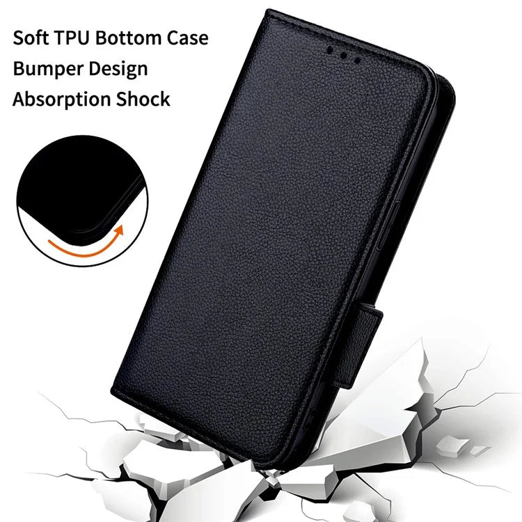 For iPhone 16 Pro Case Litchi Texture PU Leather Wallet Flip Phone Cover