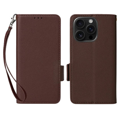 For iPhone 16 Pro Case Litchi Texture PU Leather Wallet Flip Phone Cover