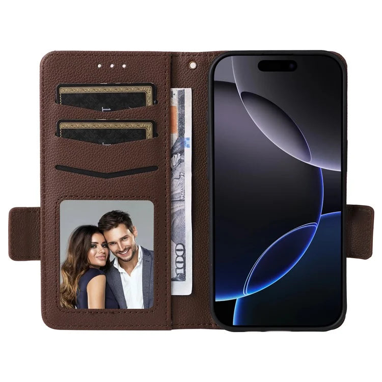 For iPhone 16 Pro Case Litchi Texture PU Leather Wallet Flip Phone Cover