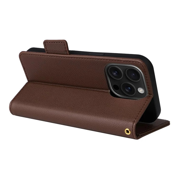 For iPhone 16 Pro Case Litchi Texture PU Leather Wallet Flip Phone Cover