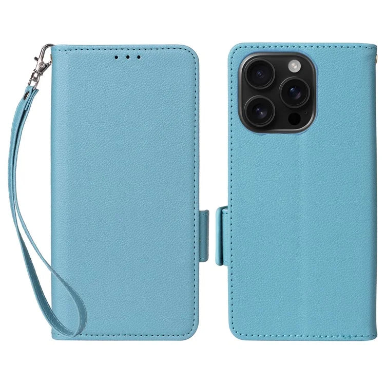 For iPhone 16 Pro Case Litchi Texture PU Leather Wallet Flip Phone Cover