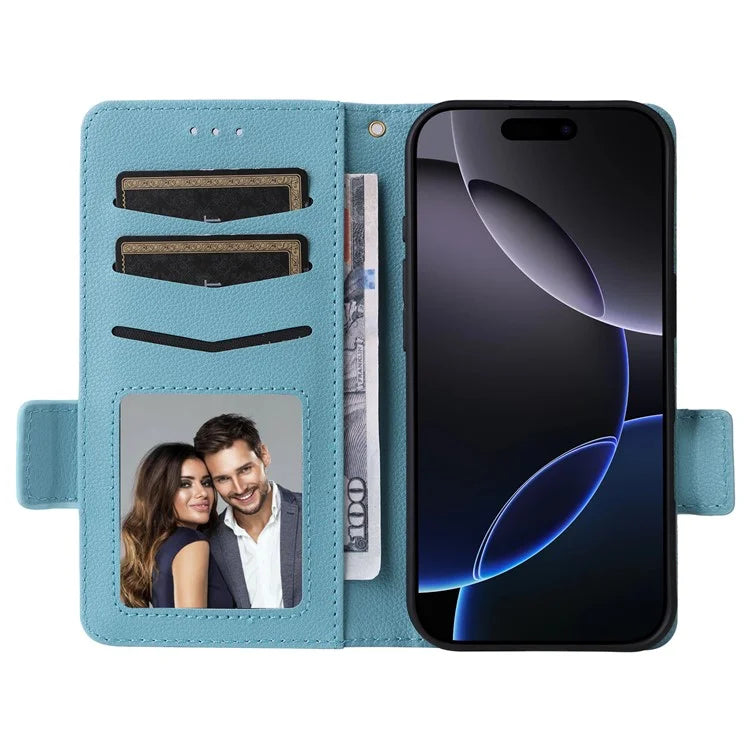 For iPhone 16 Pro Case Litchi Texture PU Leather Wallet Flip Phone Cover