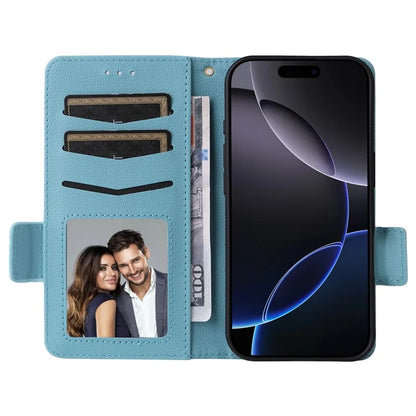 For iPhone 16 Pro Case Litchi Texture PU Leather Wallet Flip Phone Cover