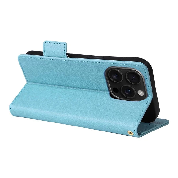 For iPhone 16 Pro Case Litchi Texture PU Leather Wallet Flip Phone Cover