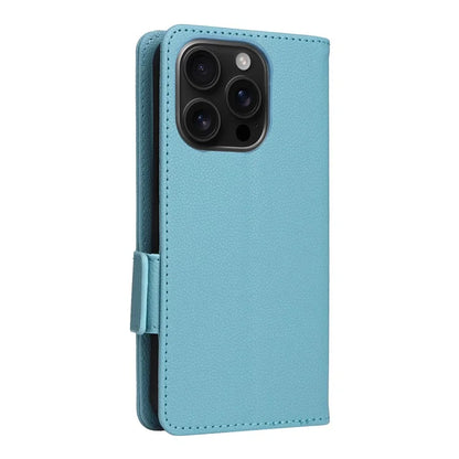 For iPhone 16 Pro Case Litchi Texture PU Leather Wallet Flip Phone Cover