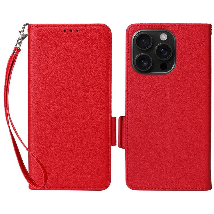 For iPhone 16 Pro Case Litchi Texture PU Leather Wallet Flip Phone Cover