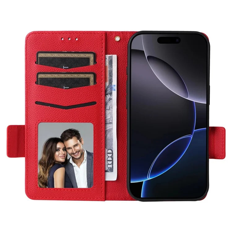 For iPhone 16 Pro Case Litchi Texture PU Leather Wallet Flip Phone Cover