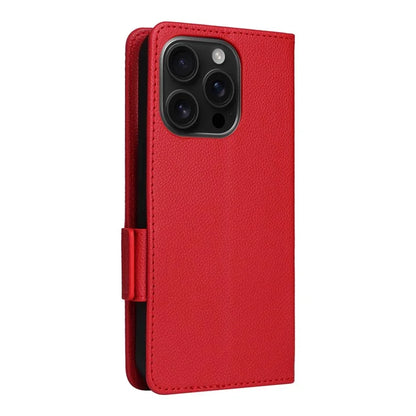 For iPhone 16 Pro Case Litchi Texture PU Leather Wallet Flip Phone Cover