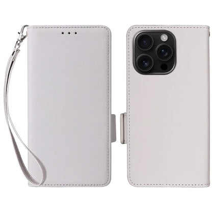 For iPhone 16 Pro Case Litchi Texture PU Leather Wallet Flip Phone Cover