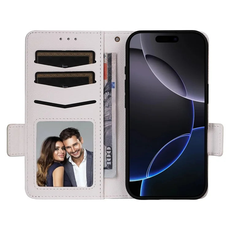 For iPhone 16 Pro Case Litchi Texture PU Leather Wallet Flip Phone Cover
