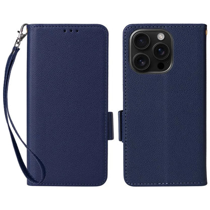 For iPhone 16 Pro Case Litchi Texture PU Leather Wallet Flip Phone Cover