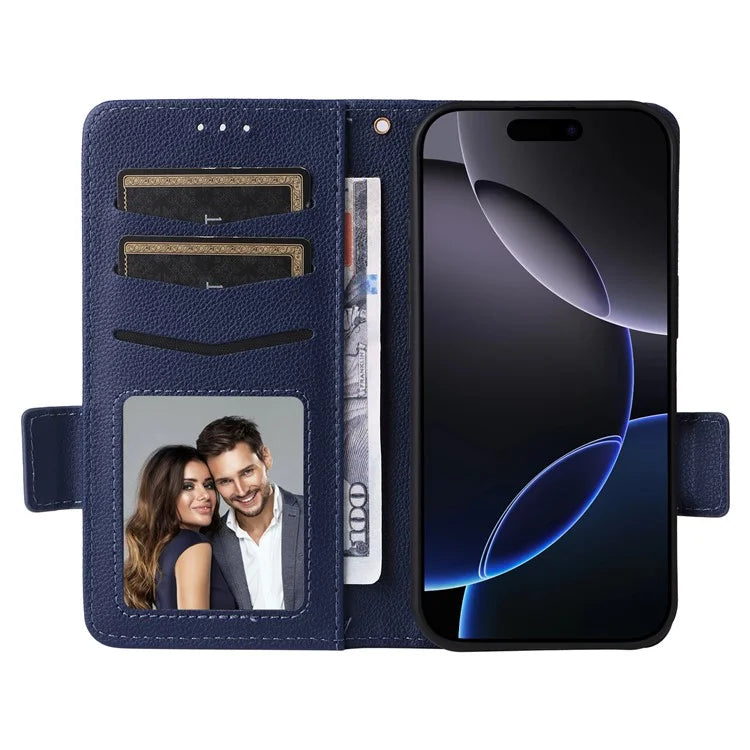 For iPhone 16 Pro Case Litchi Texture PU Leather Wallet Flip Phone Cover