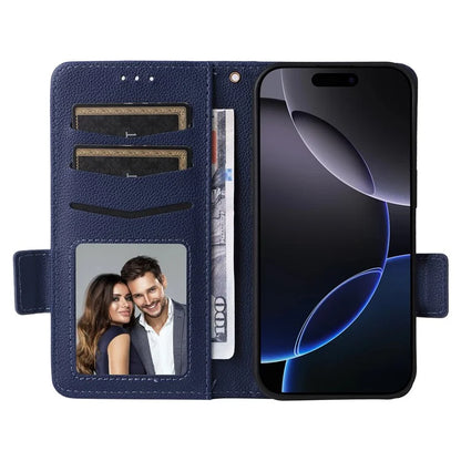 For iPhone 16 Pro Case Litchi Texture PU Leather Wallet Flip Phone Cover