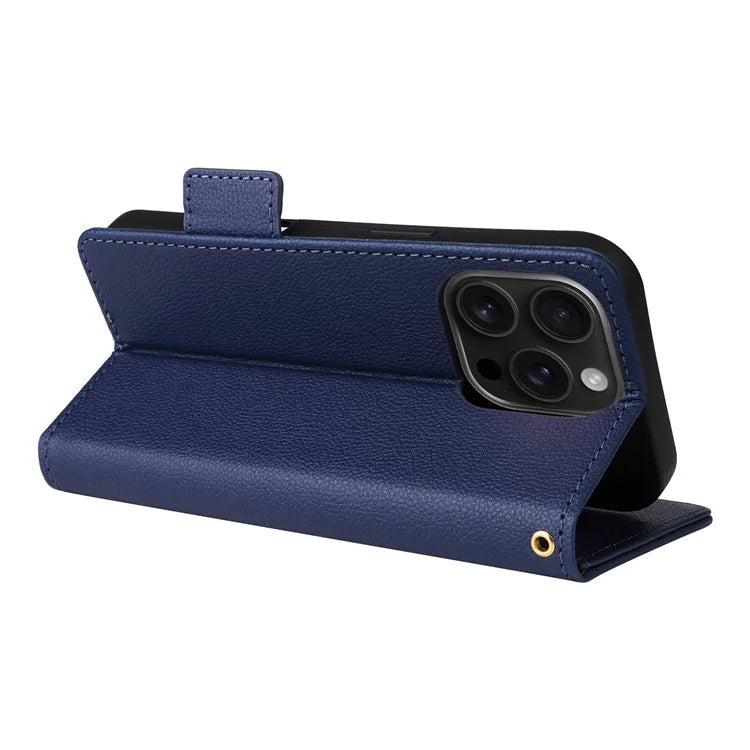 For iPhone 16 Pro Case Litchi Texture PU Leather Wallet Flip Phone Cover
