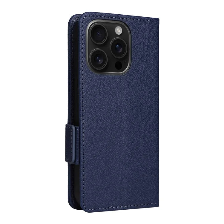 For iPhone 16 Pro Case Litchi Texture PU Leather Wallet Flip Phone Cover
