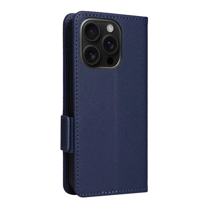 For iPhone 16 Pro Case Litchi Texture PU Leather Wallet Flip Phone Cover