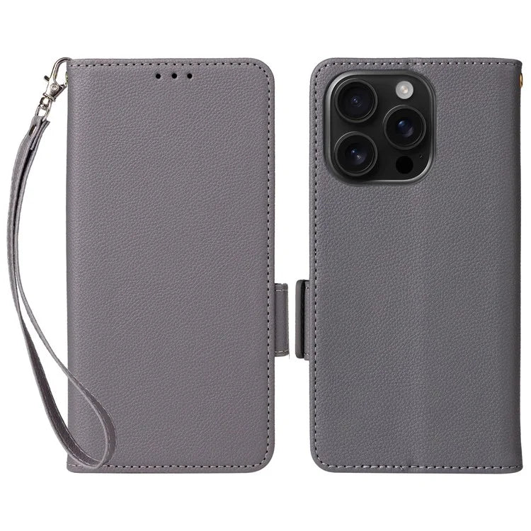 For iPhone 16 Pro Case Litchi Texture PU Leather Wallet Flip Phone Cover