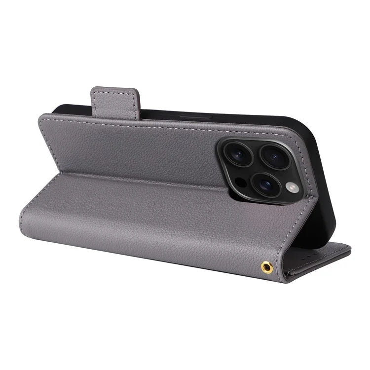 For iPhone 16 Pro Case Litchi Texture PU Leather Wallet Flip Phone Cover
