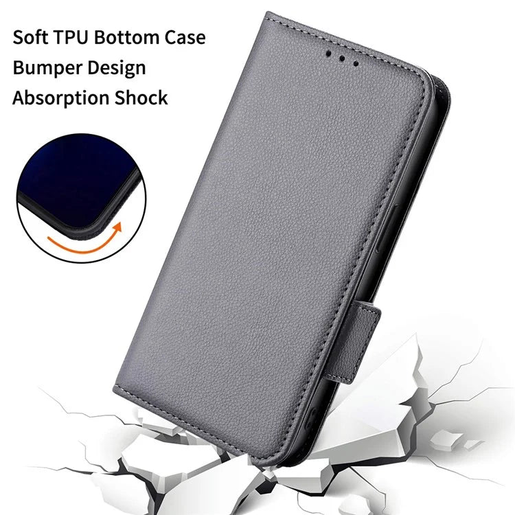 For iPhone 16 Pro Case Litchi Texture PU Leather Wallet Flip Phone Cover