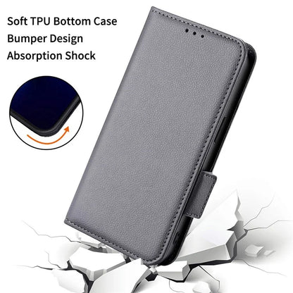 For iPhone 16 Pro Case Litchi Texture PU Leather Wallet Flip Phone Cover