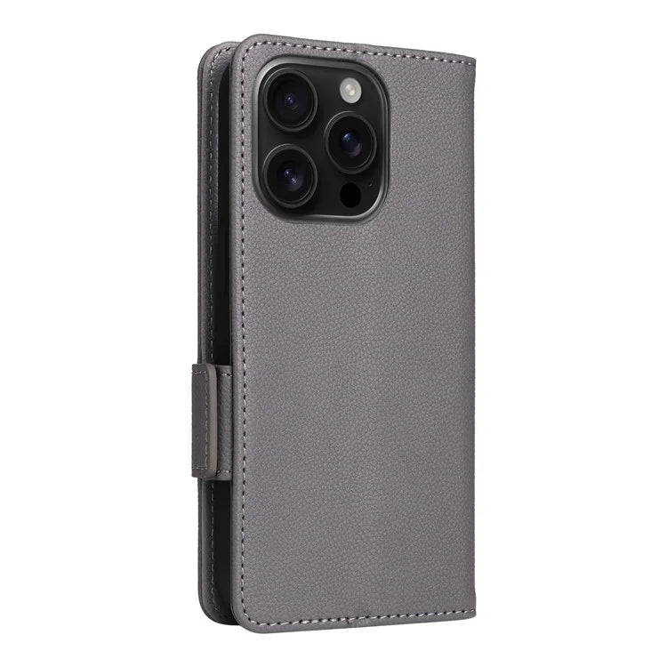 For iPhone 16 Pro Case Litchi Texture PU Leather Wallet Flip Phone Cover