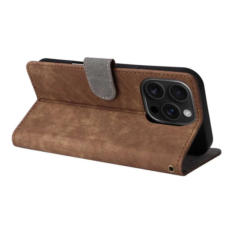 For iPhone 16 Pro Wallet Case RFID Blocking PU Leather Cover Stand View
