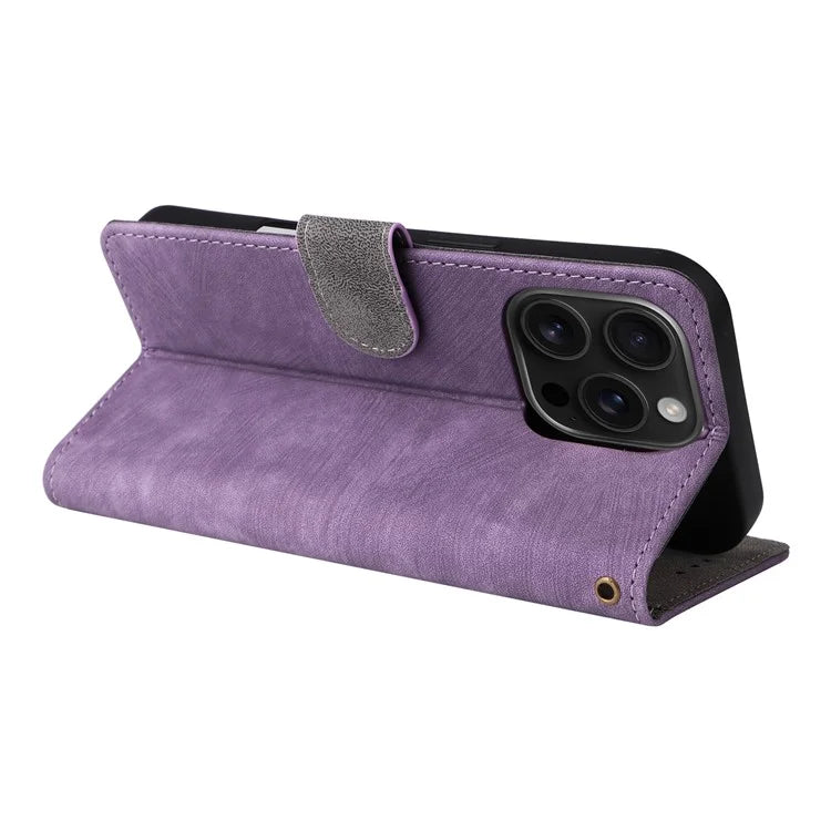 For iPhone 16 Pro Wallet Case RFID Blocking PU Leather Cover Stand View