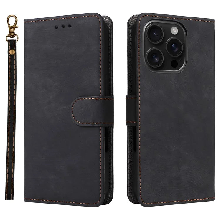 For iPhone 16 Pro Wallet Case RFID Blocking PU Leather Cover Stand View