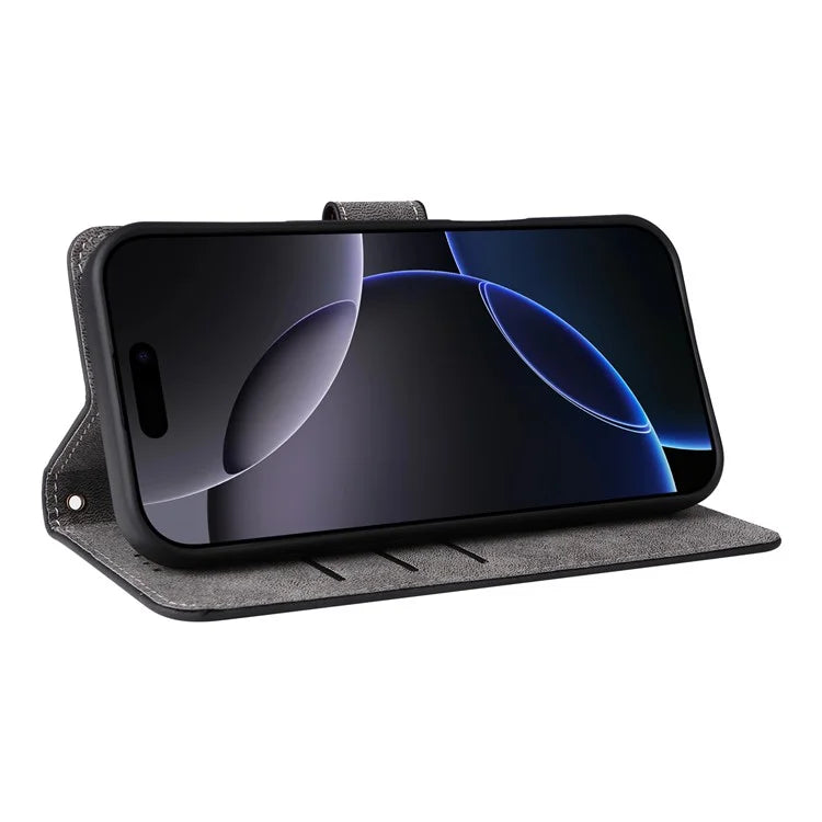 For iPhone 16 Pro Wallet Case RFID Blocking PU Leather Cover Stand View