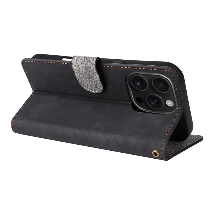 For iPhone 16 Pro Wallet Case RFID Blocking PU Leather Cover Stand View