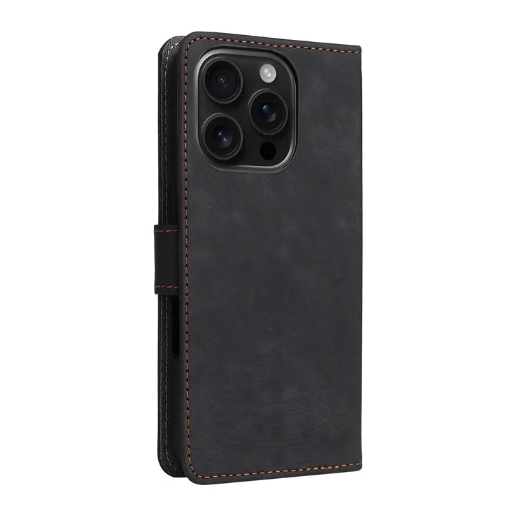 For iPhone 16 Pro Wallet Case RFID Blocking PU Leather Cover Stand View