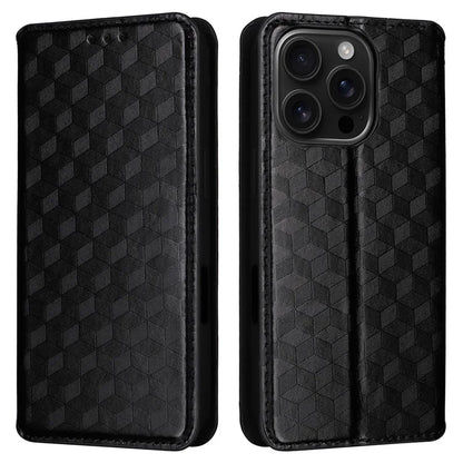 For iPhone 16 Pro Wallet Case Rhombus Imprinted Leather Phone Cover