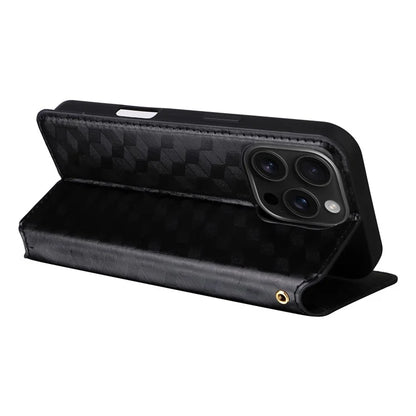 For iPhone 16 Pro Wallet Case Rhombus Imprinted Leather Phone Cover