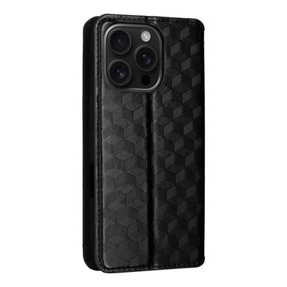 For iPhone 16 Pro Wallet Case Rhombus Imprinted Leather Phone Cover