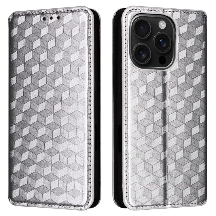 For iPhone 16 Pro Wallet Case Rhombus Imprinted Leather Phone Cover