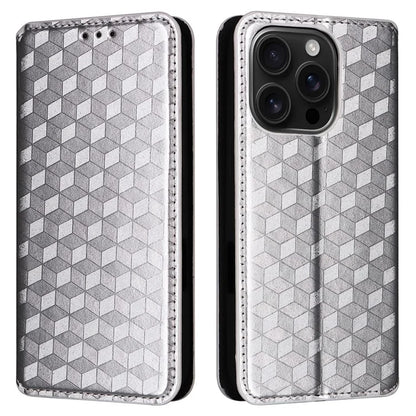 For iPhone 16 Pro Wallet Case Rhombus Imprinted Leather Phone Cover