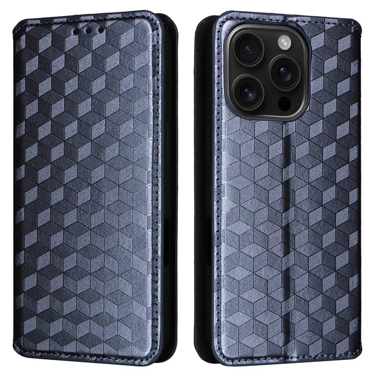 For iPhone 16 Pro Wallet Case Rhombus Imprinted Leather Phone Cover