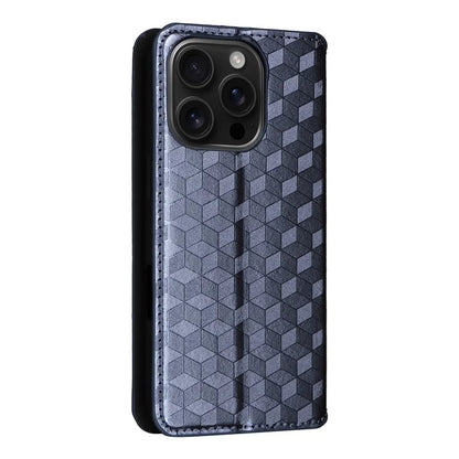 For iPhone 16 Pro Wallet Case Rhombus Imprinted Leather Phone Cover