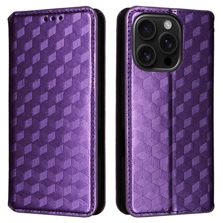 For iPhone 16 Pro Wallet Case Rhombus Imprinted Leather Phone Cover