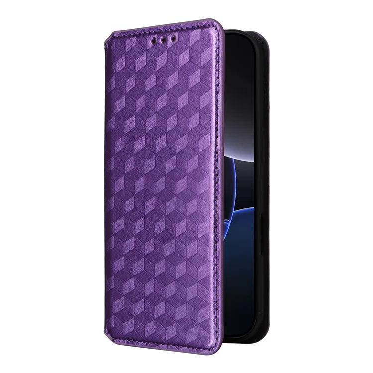 For iPhone 16 Pro Wallet Case Rhombus Imprinted Leather Phone Cover